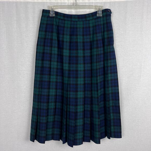 Vintage Pendleton Skirt Wool Pleated Midi Black Watch Tartan Plaid Preppy Twee - Picture 1 of 4